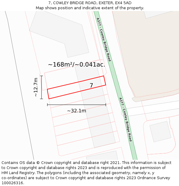 7, COWLEY BRIDGE ROAD, EXETER, EX4 5AD: Plot and title map