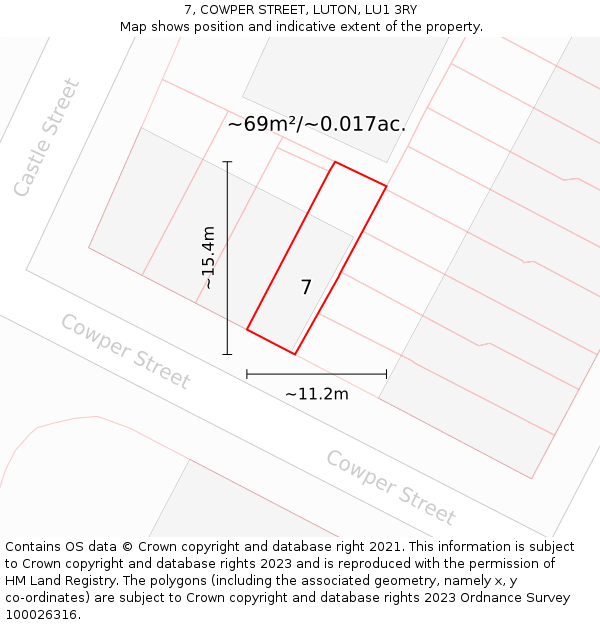 7, COWPER STREET, LUTON, LU1 3RY: Plot and title map