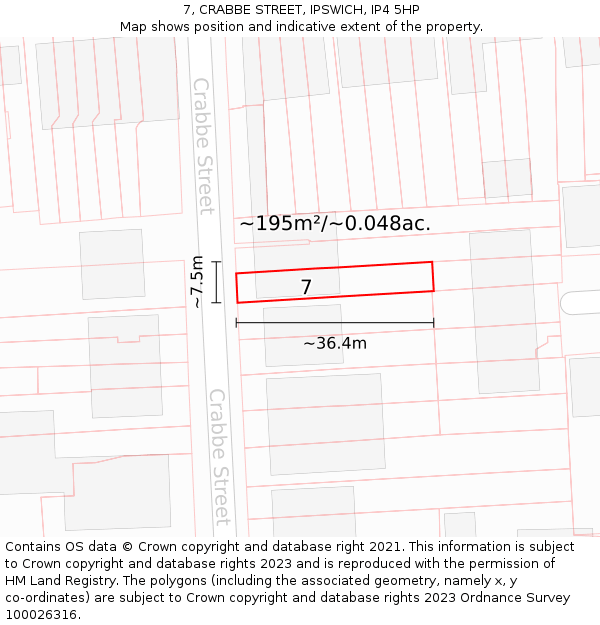 7, CRABBE STREET, IPSWICH, IP4 5HP: Plot and title map