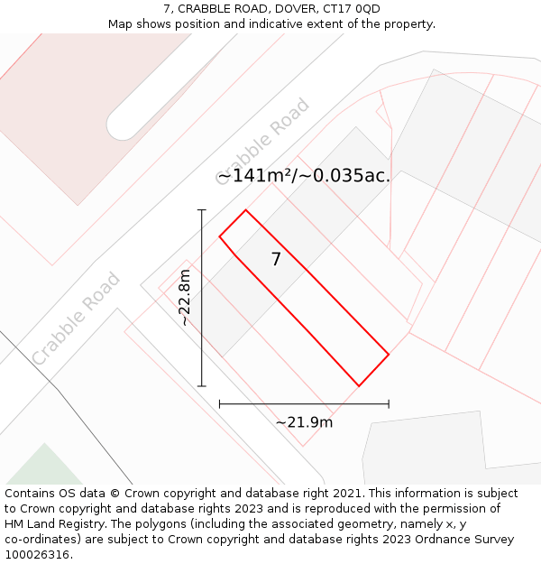 7, CRABBLE ROAD, DOVER, CT17 0QD: Plot and title map