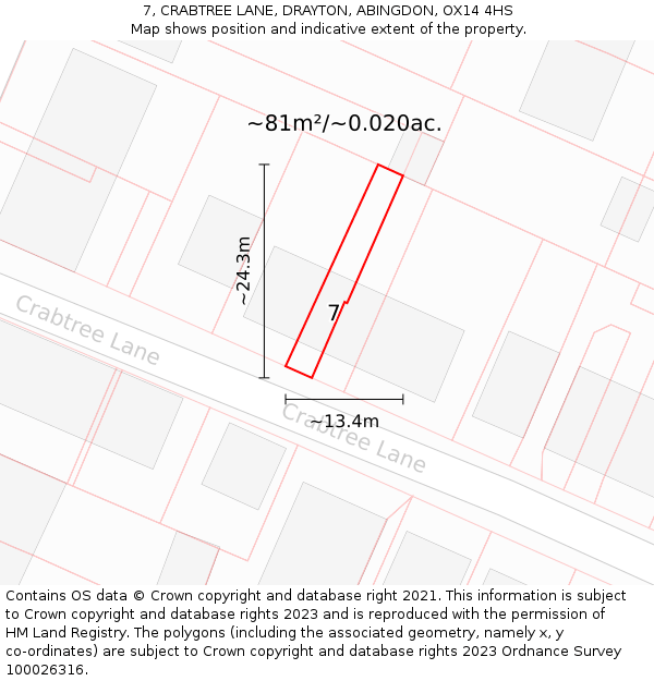 7, CRABTREE LANE, DRAYTON, ABINGDON, OX14 4HS: Plot and title map