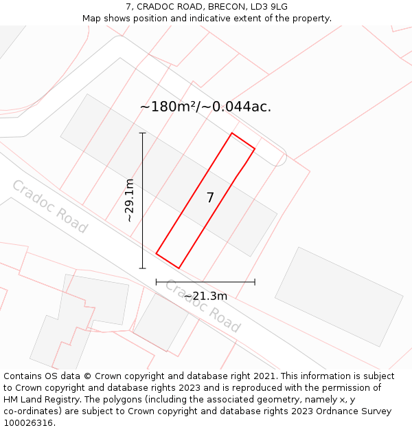 7, CRADOC ROAD, BRECON, LD3 9LG: Plot and title map