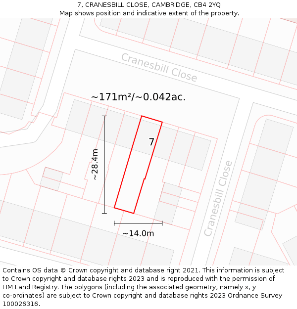 7, CRANESBILL CLOSE, CAMBRIDGE, CB4 2YQ: Plot and title map