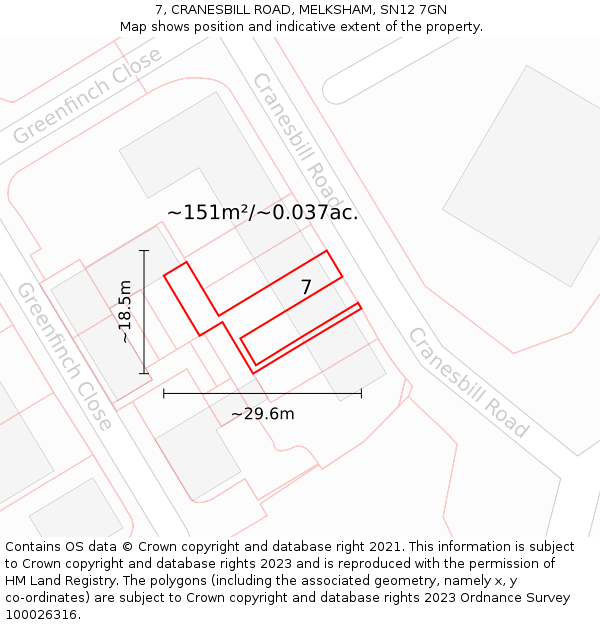7, CRANESBILL ROAD, MELKSHAM, SN12 7GN: Plot and title map