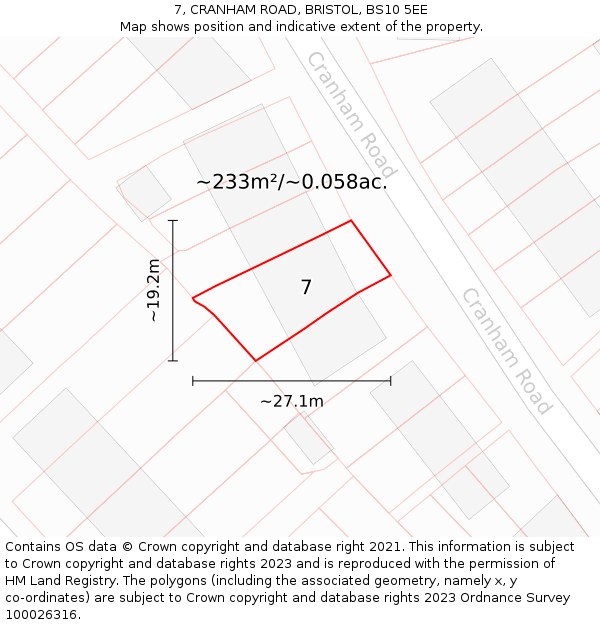 7, CRANHAM ROAD, BRISTOL, BS10 5EE: Plot and title map