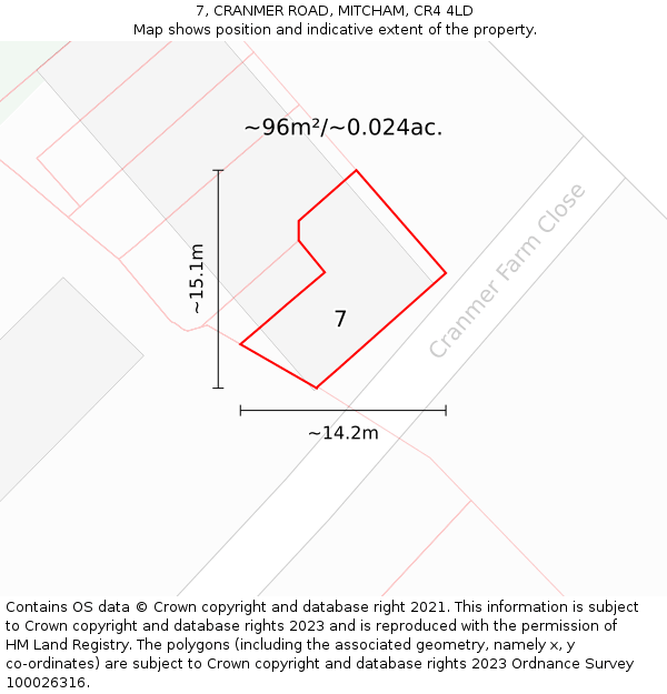 7, CRANMER ROAD, MITCHAM, CR4 4LD: Plot and title map