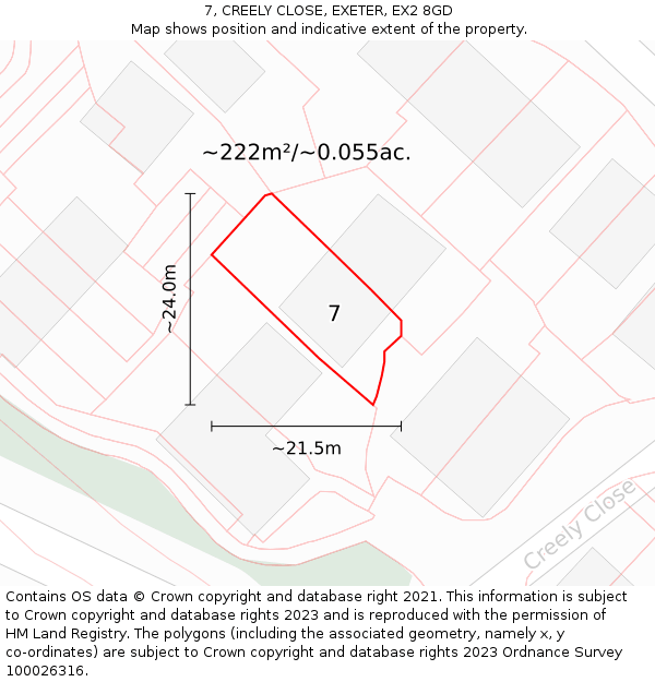 7, CREELY CLOSE, EXETER, EX2 8GD: Plot and title map