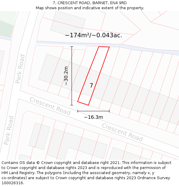 7, CRESCENT ROAD, BARNET, EN4 9RD: Plot and title map