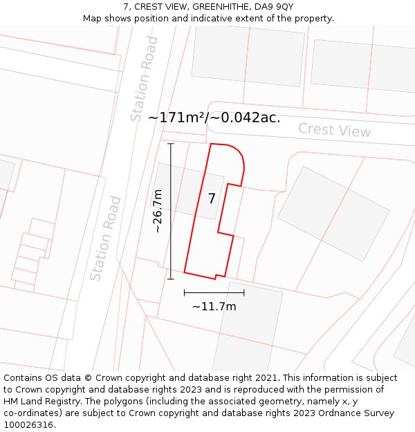 7, CREST VIEW, GREENHITHE, DA9 9QY: Plot and title map