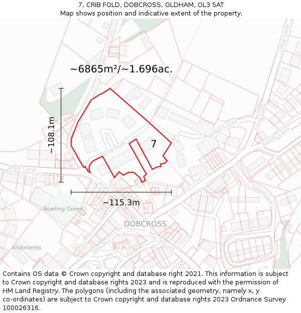 7, CRIB FOLD, DOBCROSS, OLDHAM, OL3 5AT: Plot and title map