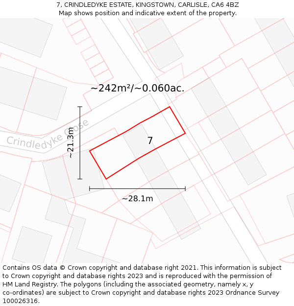 7, CRINDLEDYKE ESTATE, KINGSTOWN, CARLISLE, CA6 4BZ: Plot and title map