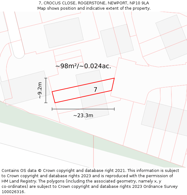 7, CROCUS CLOSE, ROGERSTONE, NEWPORT, NP10 9LA: Plot and title map