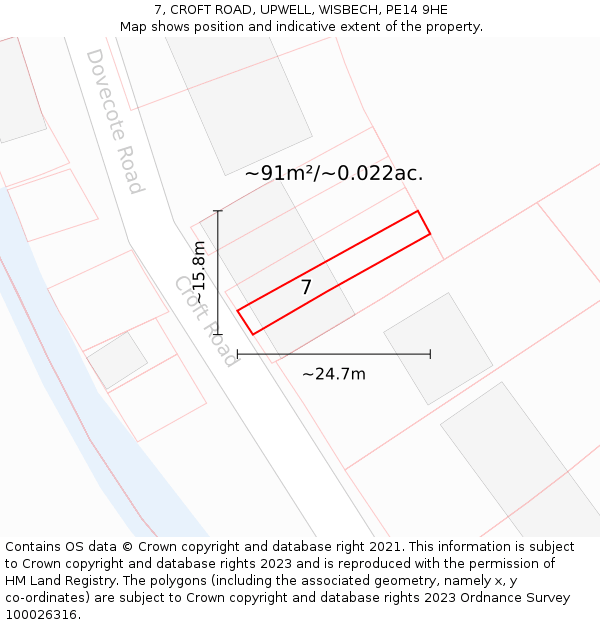 7, CROFT ROAD, UPWELL, WISBECH, PE14 9HE: Plot and title map