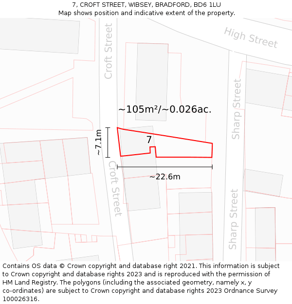 7, CROFT STREET, WIBSEY, BRADFORD, BD6 1LU: Plot and title map