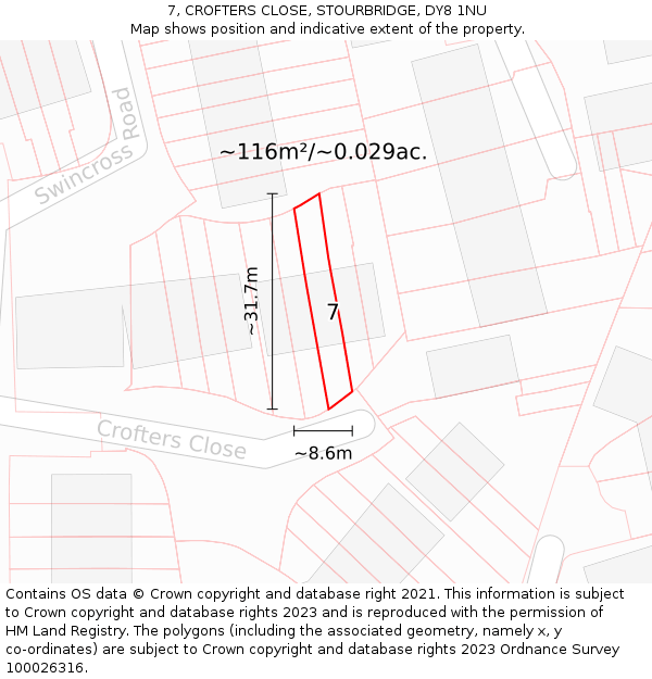 7, CROFTERS CLOSE, STOURBRIDGE, DY8 1NU: Plot and title map