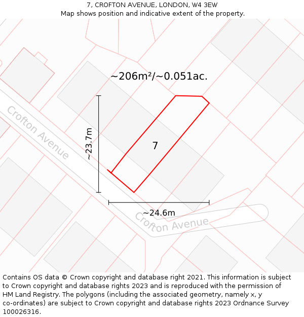7, CROFTON AVENUE, LONDON, W4 3EW: Plot and title map