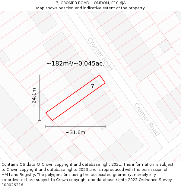 7, CROMER ROAD, LONDON, E10 6JA: Plot and title map