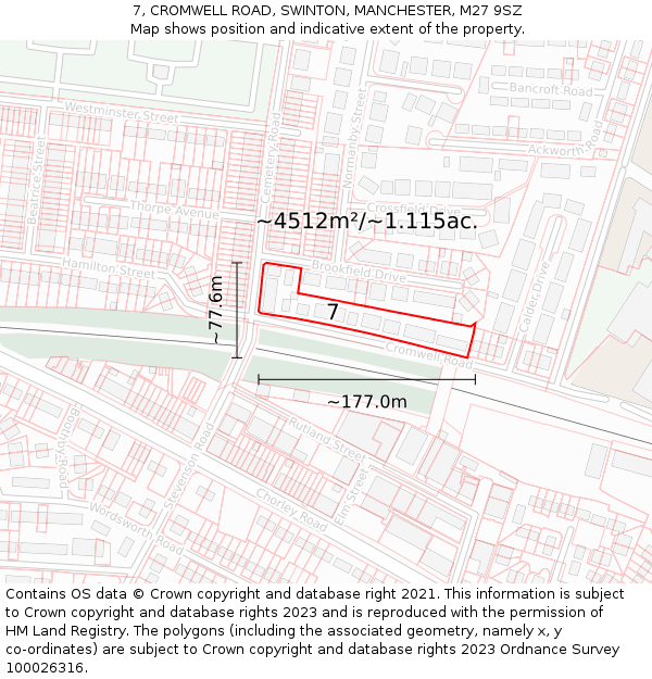 7, CROMWELL ROAD, SWINTON, MANCHESTER, M27 9SZ: Plot and title map
