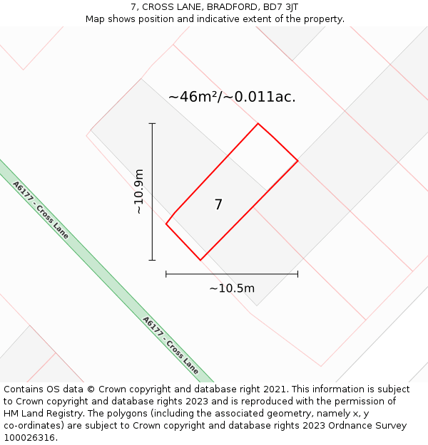 7, CROSS LANE, BRADFORD, BD7 3JT: Plot and title map