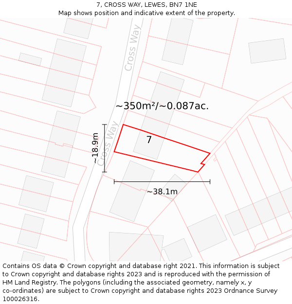7, CROSS WAY, LEWES, BN7 1NE: Plot and title map