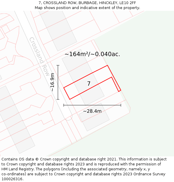7, CROSSLAND ROW, BURBAGE, HINCKLEY, LE10 2FF: Plot and title map