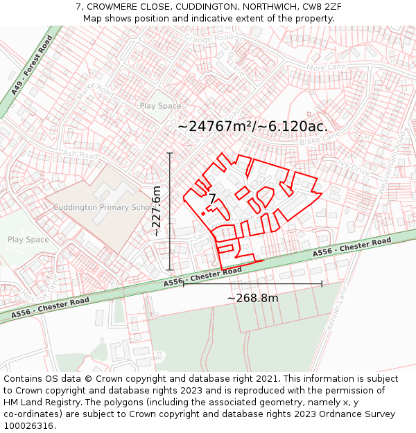7, CROWMERE CLOSE, CUDDINGTON, NORTHWICH, CW8 2ZF: Plot and title map