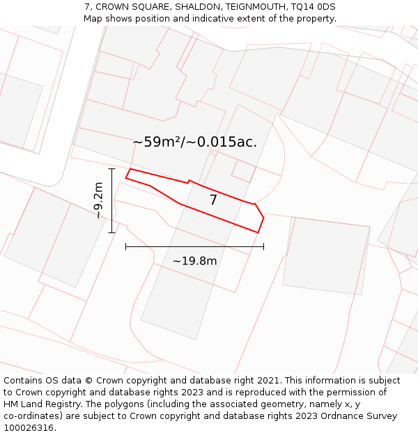 7, CROWN SQUARE, SHALDON, TEIGNMOUTH, TQ14 0DS: Plot and title map