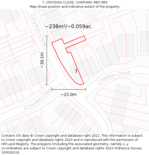 7, CROYDON CLOSE, CHATHAM, ME5 8RS: Plot and title map