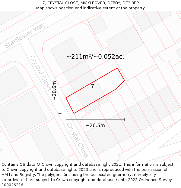 7, CRYSTAL CLOSE, MICKLEOVER, DERBY, DE3 0BP: Plot and title map
