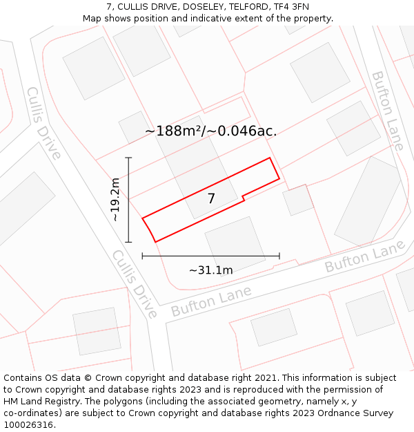 7, CULLIS DRIVE, DOSELEY, TELFORD, TF4 3FN: Plot and title map