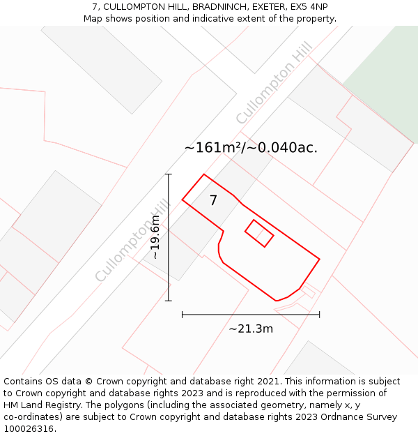 7, CULLOMPTON HILL, BRADNINCH, EXETER, EX5 4NP: Plot and title map