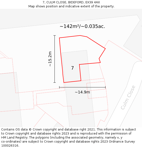 7, CULM CLOSE, BIDEFORD, EX39 4AX: Plot and title map
