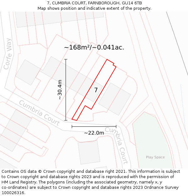 7, CUMBRIA COURT, FARNBOROUGH, GU14 6TB: Plot and title map