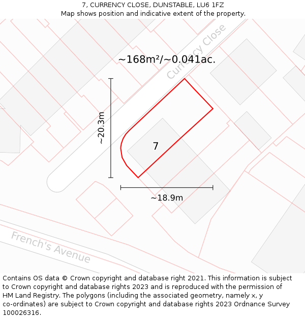 7, CURRENCY CLOSE, DUNSTABLE, LU6 1FZ: Plot and title map