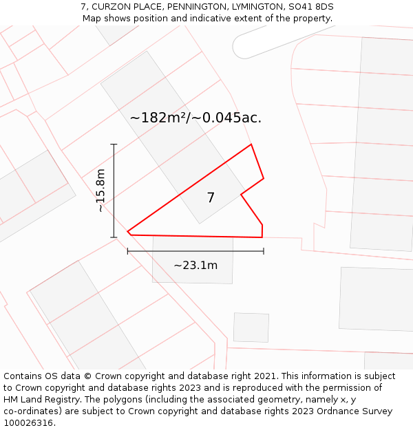 7, CURZON PLACE, PENNINGTON, LYMINGTON, SO41 8DS: Plot and title map
