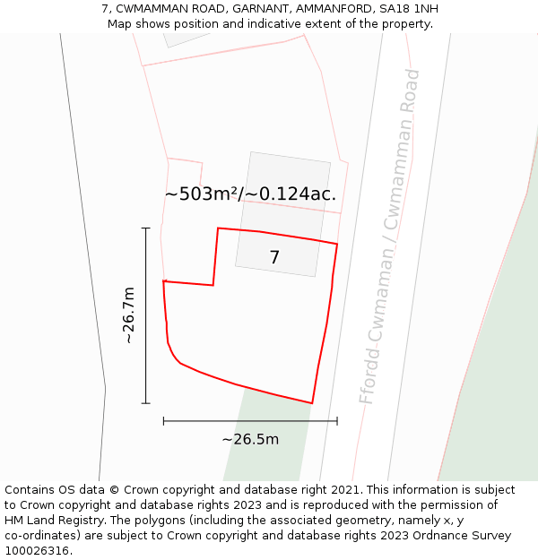 7, CWMAMMAN ROAD, GARNANT, AMMANFORD, SA18 1NH: Plot and title map