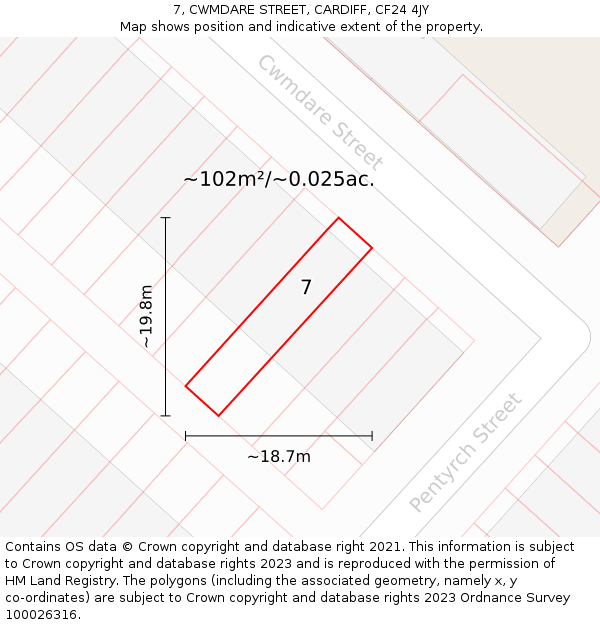 7, CWMDARE STREET, CARDIFF, CF24 4JY: Plot and title map