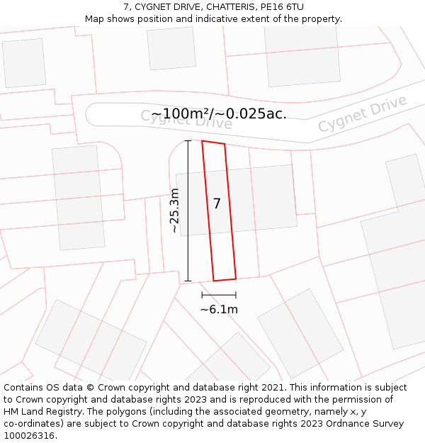 7, CYGNET DRIVE, CHATTERIS, PE16 6TU: Plot and title map