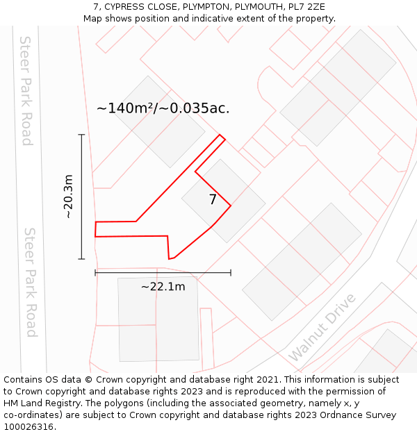 7, CYPRESS CLOSE, PLYMPTON, PLYMOUTH, PL7 2ZE: Plot and title map