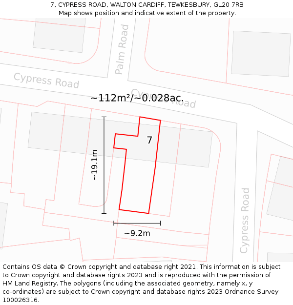 7, CYPRESS ROAD, WALTON CARDIFF, TEWKESBURY, GL20 7RB: Plot and title map