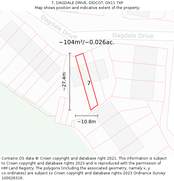 7, DAGDALE DRIVE, DIDCOT, OX11 7XP: Plot and title map