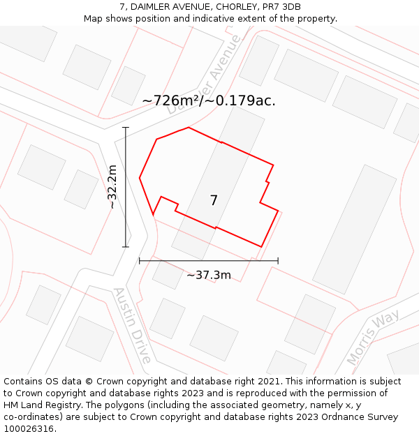 7, DAIMLER AVENUE, CHORLEY, PR7 3DB: Plot and title map