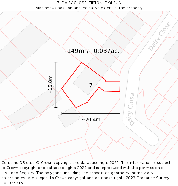 7, DAIRY CLOSE, TIPTON, DY4 8UN: Plot and title map