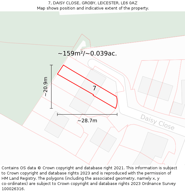 7, DAISY CLOSE, GROBY, LEICESTER, LE6 0AZ: Plot and title map