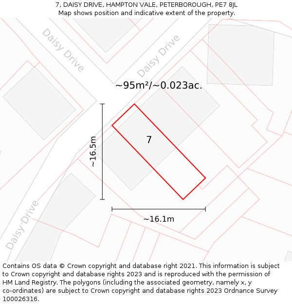 7, DAISY DRIVE, HAMPTON VALE, PETERBOROUGH, PE7 8JL: Plot and title map