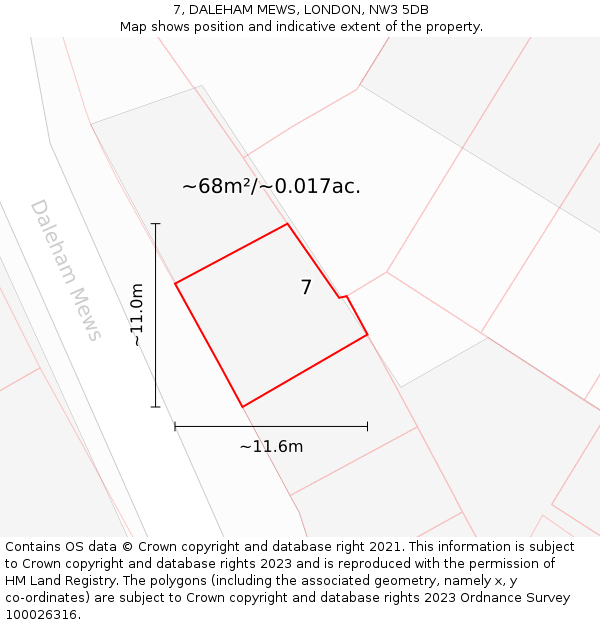 7, DALEHAM MEWS, LONDON, NW3 5DB: Plot and title map