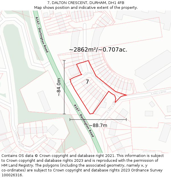 7, DALTON CRESCENT, DURHAM, DH1 4FB: Plot and title map