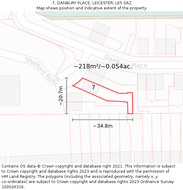 7, DANBURY PLACE, LEICESTER, LE5 0AZ: Plot and title map