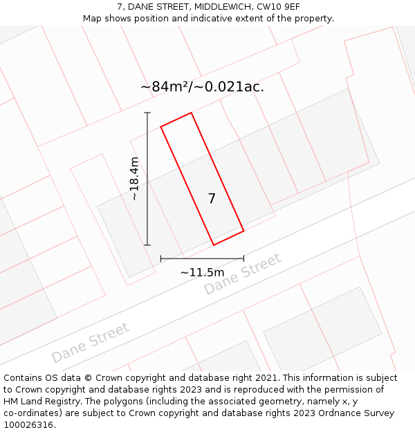 7, DANE STREET, MIDDLEWICH, CW10 9EF: Plot and title map