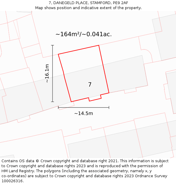 7, DANEGELD PLACE, STAMFORD, PE9 2AF: Plot and title map